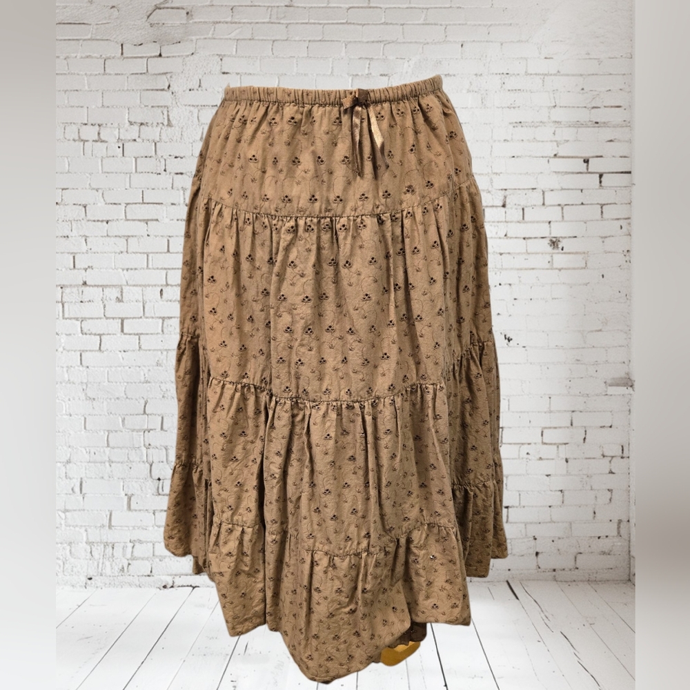 Faded Glory Tan Floral Midi Skirt